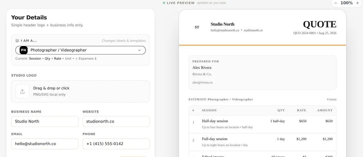 Invoice editor preview