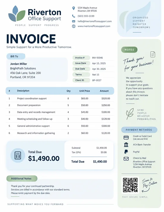 Riverton office invoice, one of the InvoiceTools templates