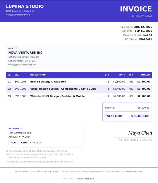 Sentinel Compliance free invoice template design