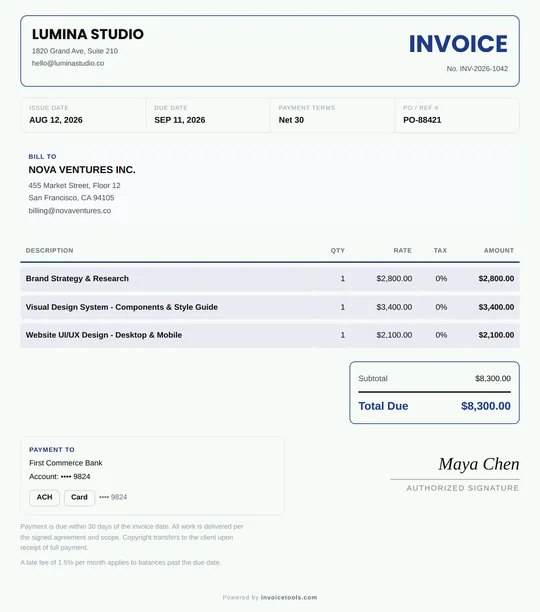 Soft Cards free invoice template design