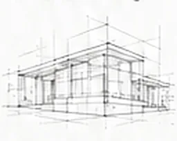Pencil sketch of the scheme with floor levels and elevations